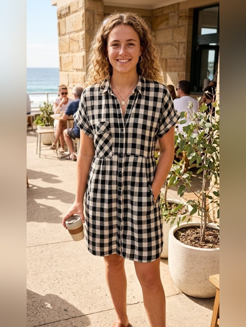 Quiksilver Black and White Buffalo Plaid Dress Size L